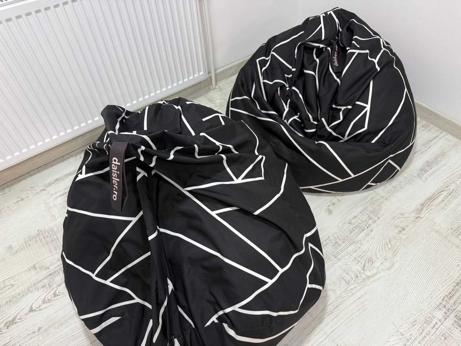 Fotoliu Bean Bag Asimetric Daisler - Negru Model Geometric  Stare Bună