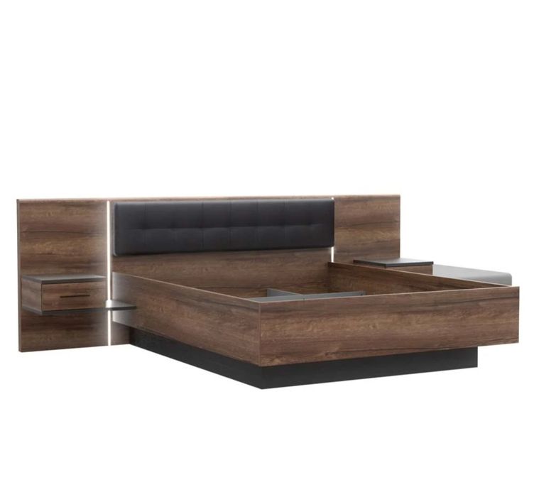 Спалня Белвю 180/200 с тапицирана табла, 2 нощни шкафчета и LED осветл