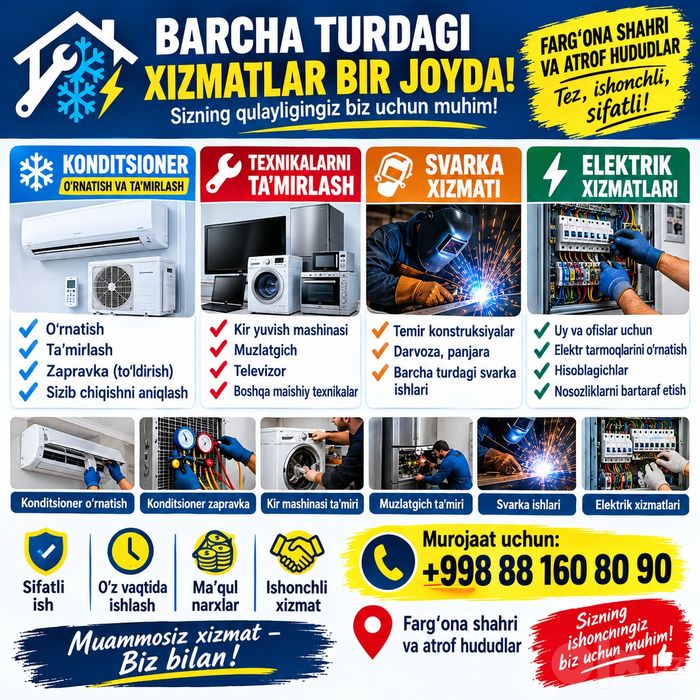 Elektrik, Santexnika, Svarka, Servis xizmatlari