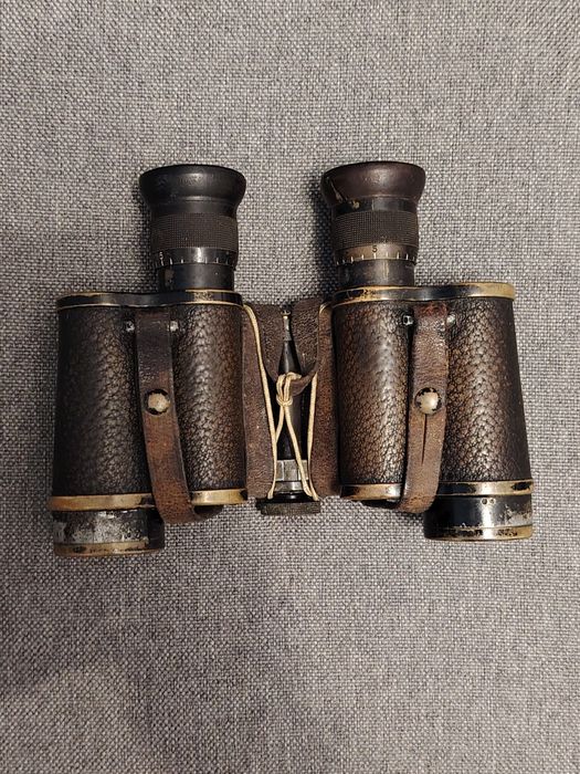 Binoclu militar Carl Zeiss Jena WW1, cu toc original din piele și reticul – de colecție