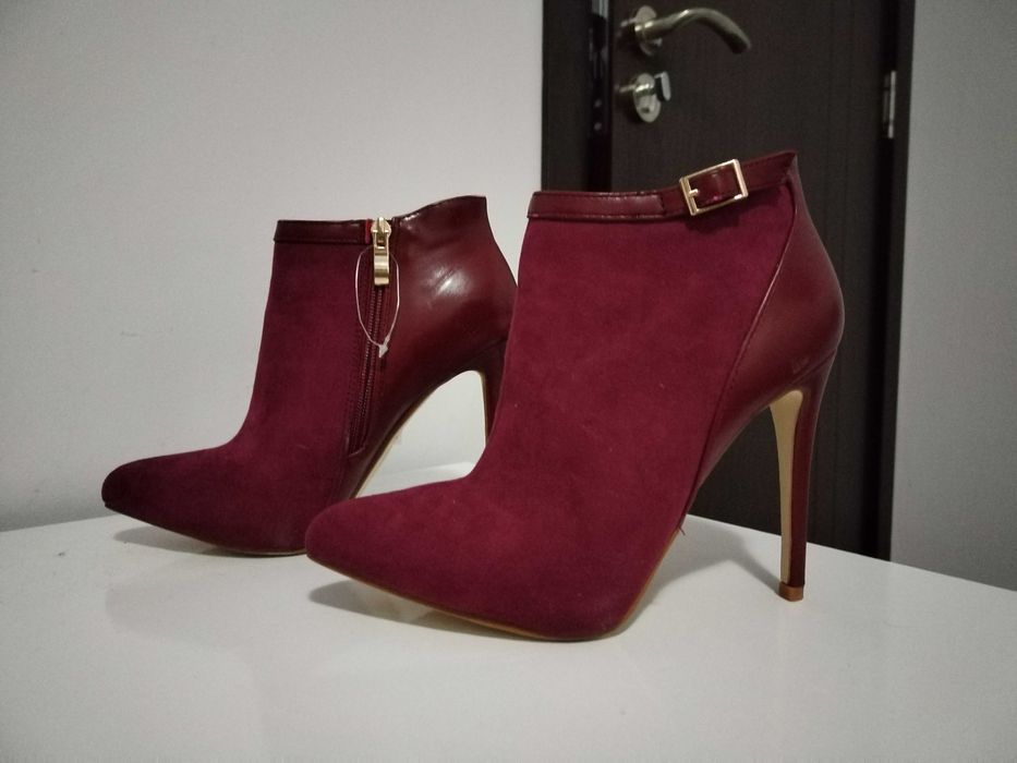 Нови Боти велур и кожа виненочервени 37 номер