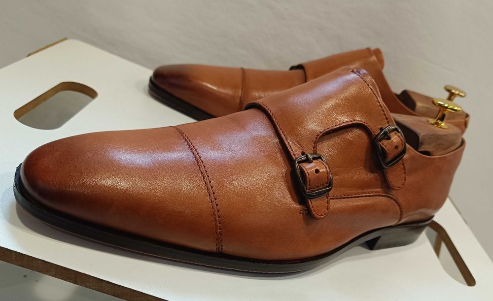 Pantofi double monk 43 43.5 premium Pier One piele naturala moale