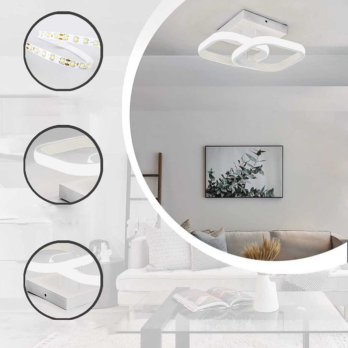 LED плафониера абажур 22W 2 форми, Квадратни,Топла светлина 3000K, Бял