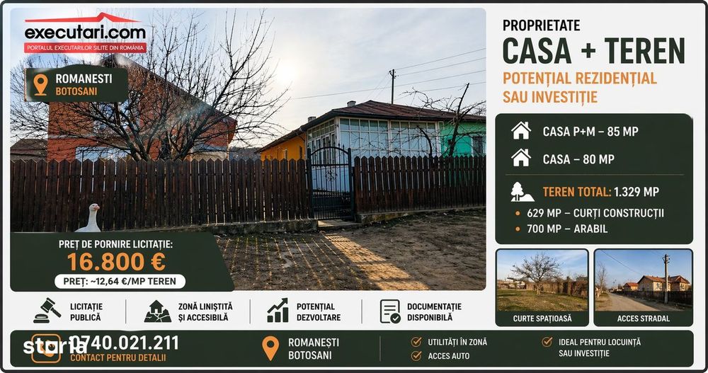 Casa 165  m² + Teren 1.303  m², Com. Romanesti