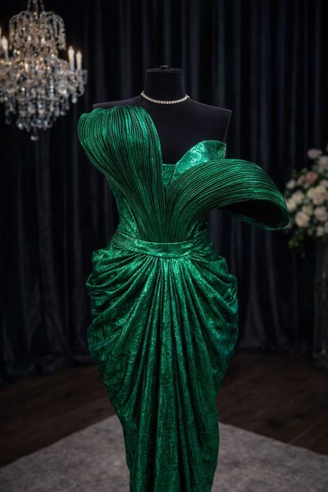 Rochie ocazie/eveniment lungă verde smarald metalic - M nouă