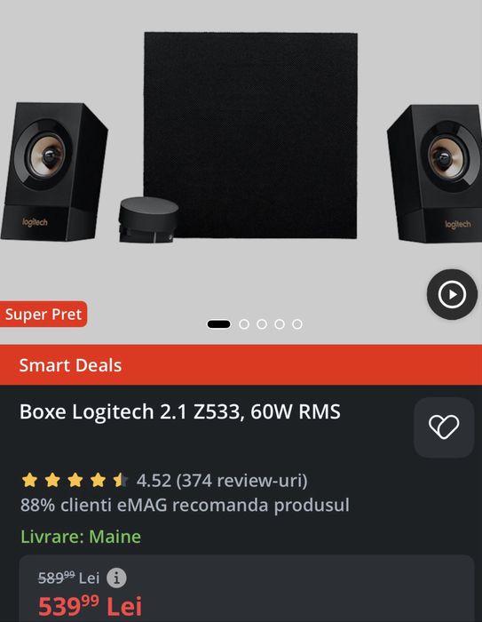 Amanet Royal CB: Logitech z533 sistem audio 2.1 60w rms ca nou fullbox