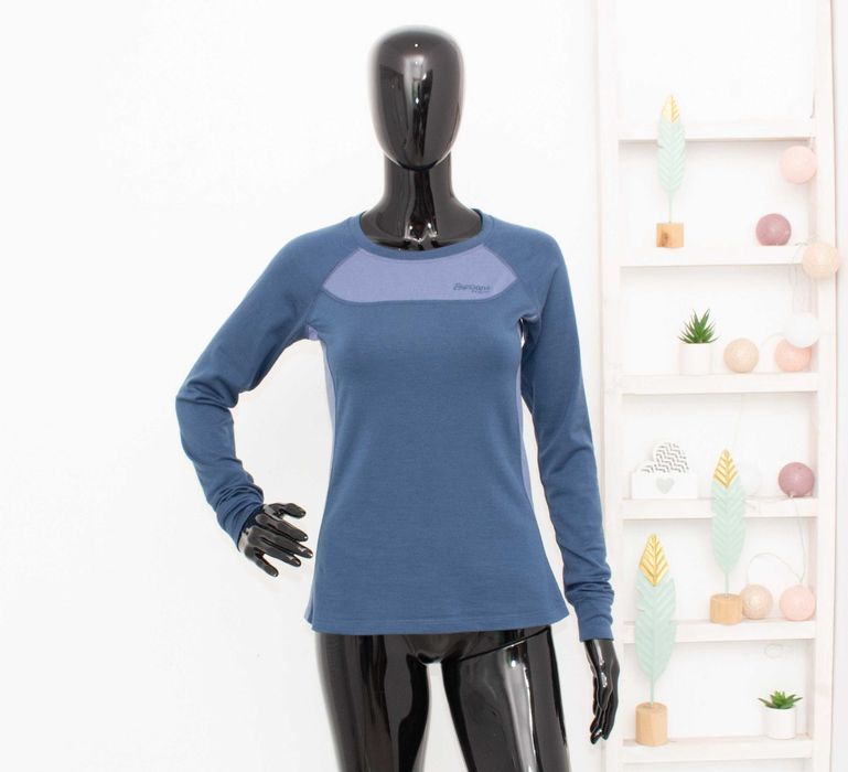 Bergans блуза дамска мериносна вълна синя термо бельо дълъг ръкав XS