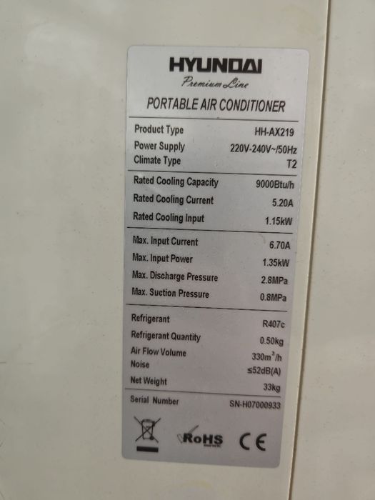 Aer conditionat portabil Hyundai 9000 BTU