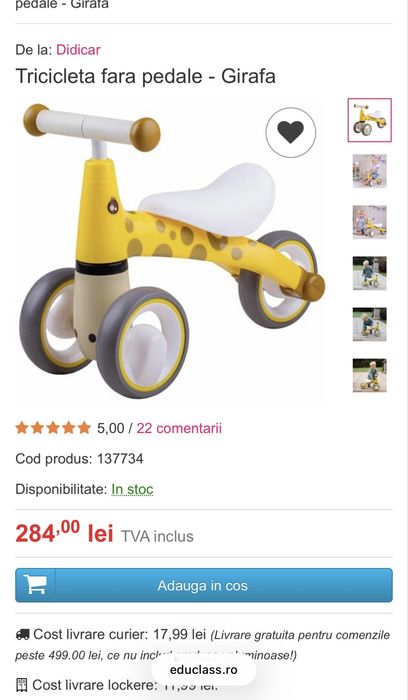 Tricicleta Copii 1-2 ani Didicar Girafa