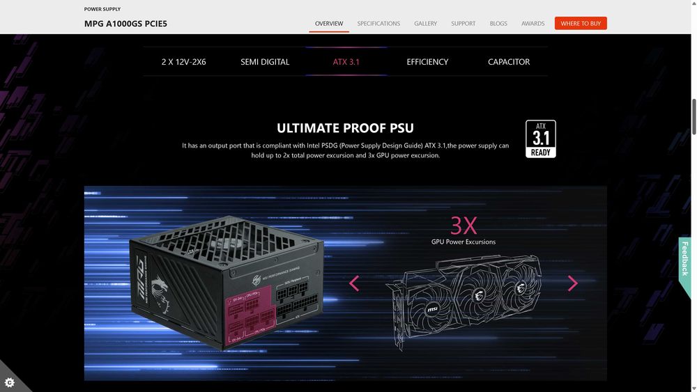 Новый блок питания MSI MPG A1000GS PCIE5 1000W. 80 Plus Gold, ATX 3.1