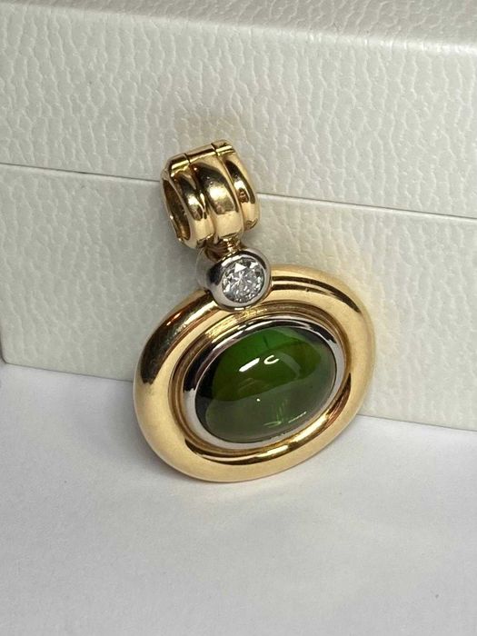 Lant superb aur galben 18k +pandantiv cu turmalin + diamant 0.3ct