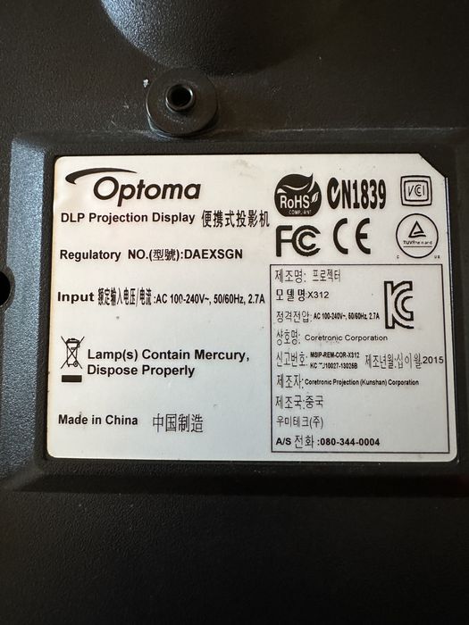 Optoma x312 full 3D + ochelari DLP noi