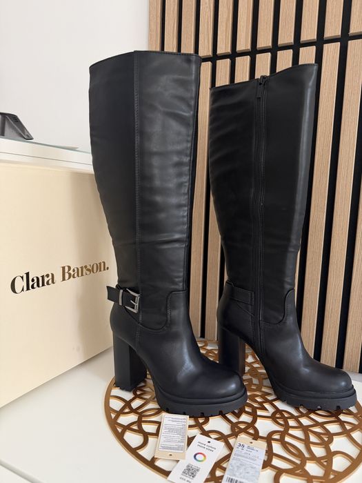 Cizme lungi negre cu toc gros Clara Barson marime 35