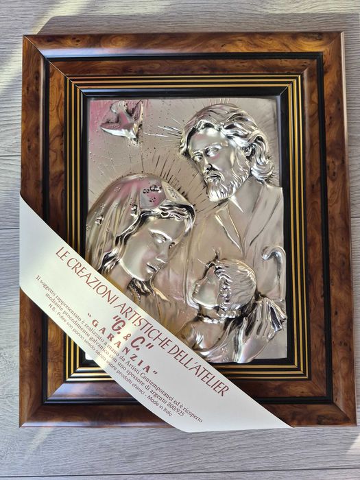 Icoană argintată mare Sfânta Familie - Creazioni Artistiche, Made in Italy (38x32 cm)