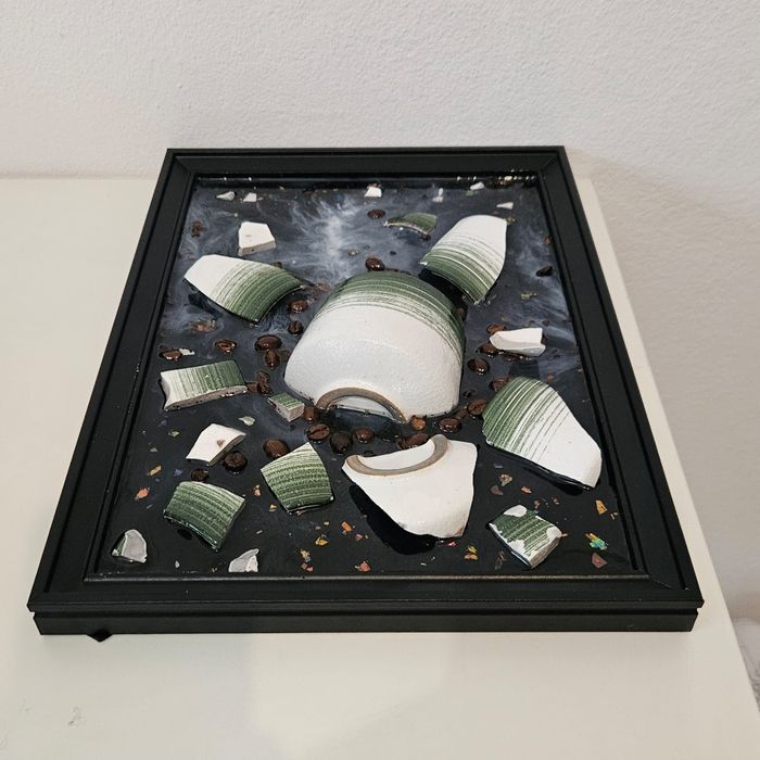 Vand tablou 3D Emerald Brew  cu Ceramica si Rasina Epoxidica