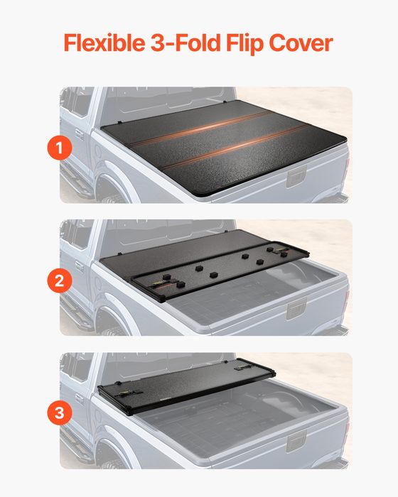 Capac Tonneau Tri-Pliaj pt Ford F-250/F-350 1999-2024 Negru