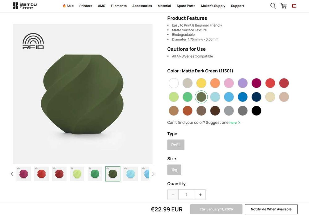 PLA matte филамент Bambu Lab