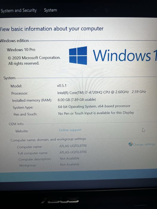 Laptop asus i7 model f550j