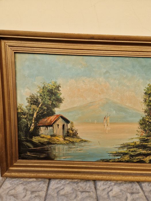 Страхотна голяма антикварна авторска картина масло