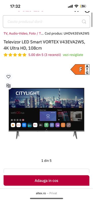Televizor LED Smart VORTEX V43EVA2WS, 4K Ultra HD, 108cm