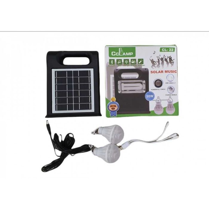 Kit panou solar 2 becuri, incarcare telefon, radio bluetooth, lanterne