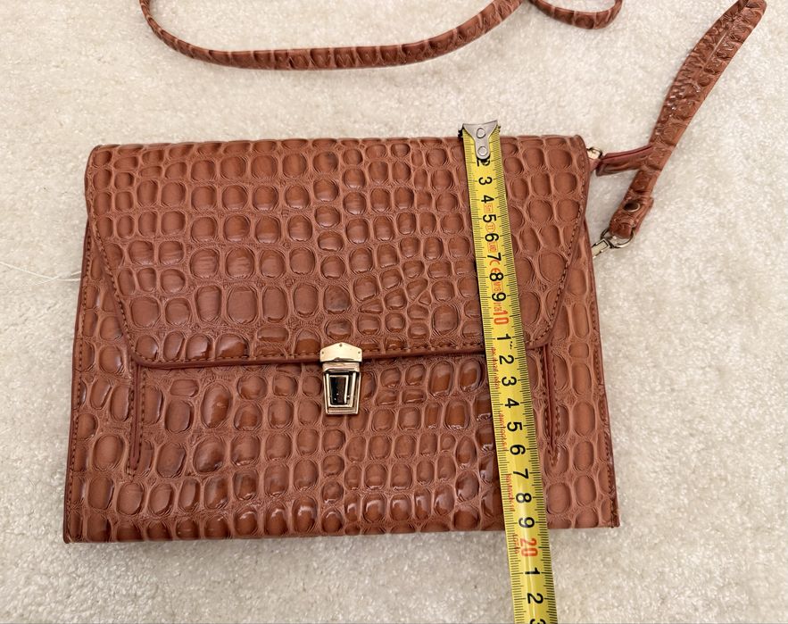 Geanta de umar/ crossbody Beiyani - piele ecologica croco, maro/cognac