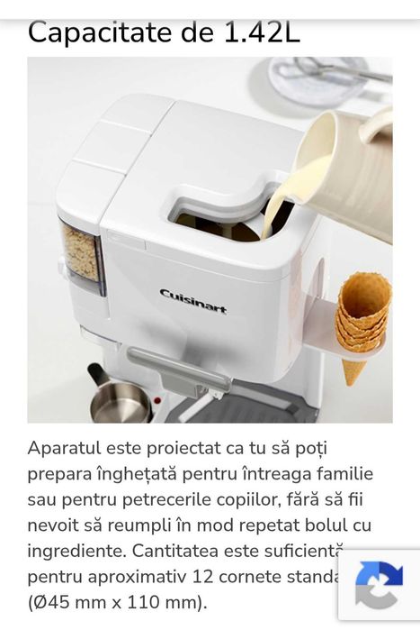 Aparat de inghetata nou sigilat cuisinart! Cu certificat de garantie!