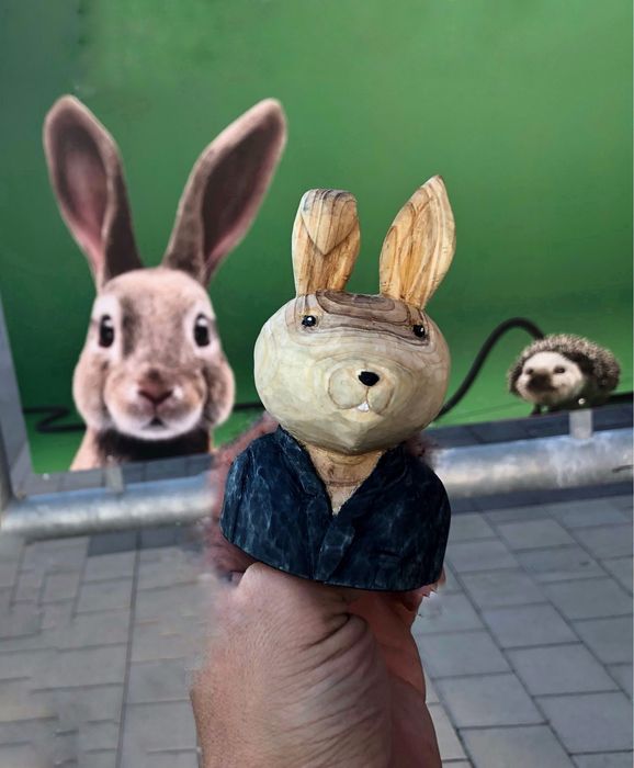 Ръчно издялкани коледни дървени фигури зайче джудже Декорация, подарък