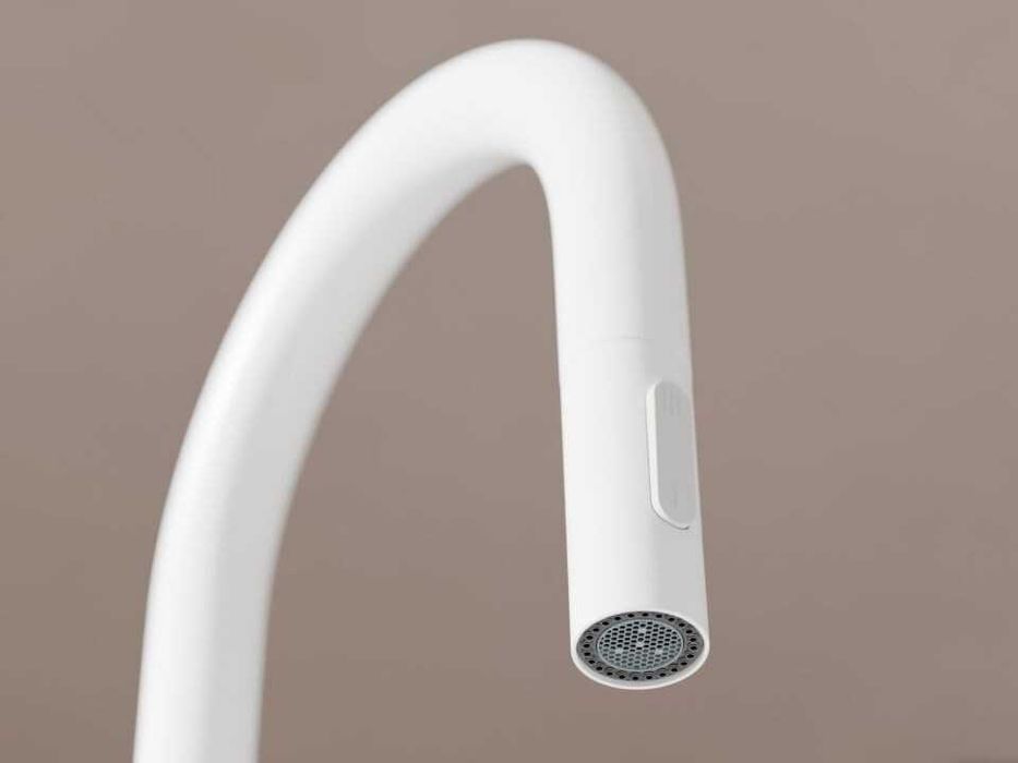 Бял смесител за кухня с изтегляща глава, 2 режима на струя - 9020