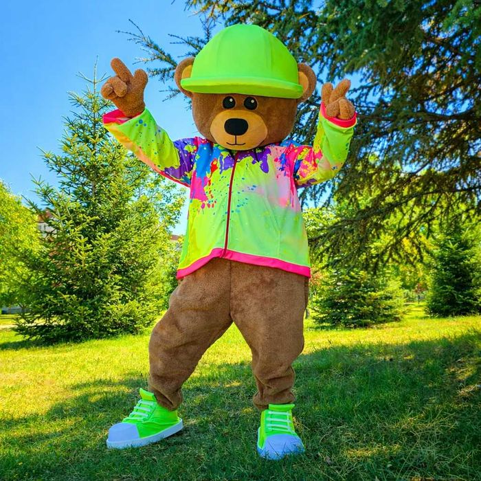 Costum mascota Urs luminos profesional glow in dark realizat manual