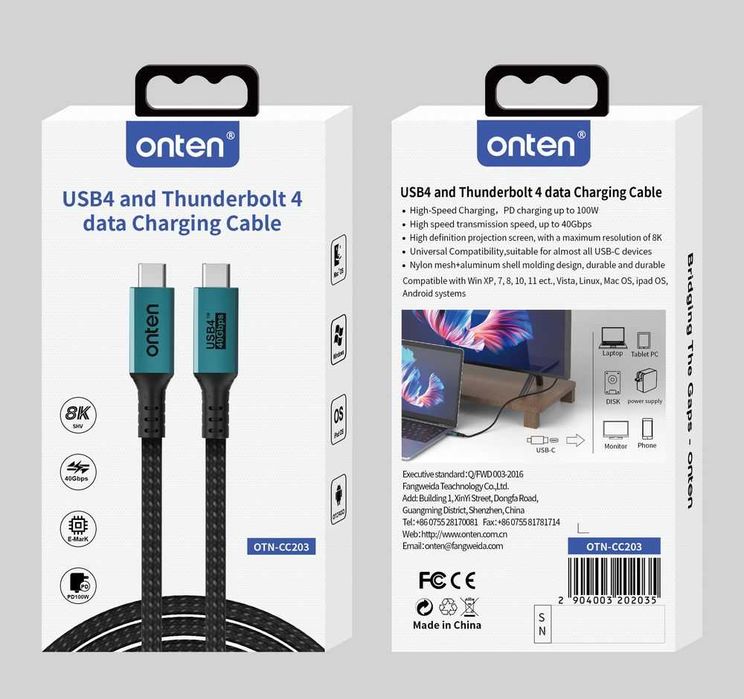 кабель USB4 40 Гбит/с Onten OTN-CC 203 2M