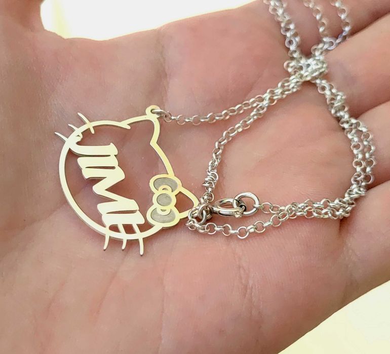 Сребърно детско колие, Hello Kitty колие, колие с име, име на котенце