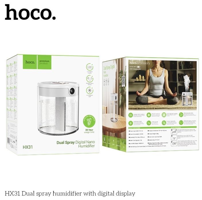 Hoco HX31  Увлажнитель 1.4л с цифровым дисплеем и двойным распылением