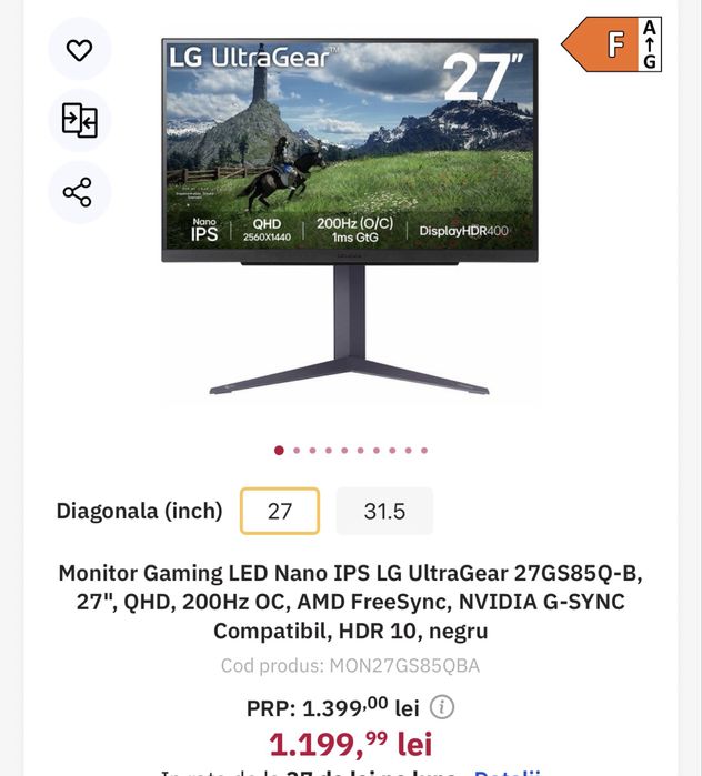 Monitor Gaming LG UltraGear 27” | 2K QHD | Nano IPS | 200Hz | 1ms