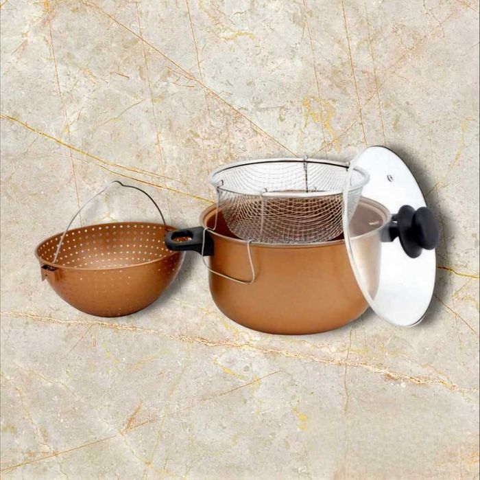 Тенджера с гевгир и кошница за пържене Voltz, 24*12.5см., Меден\