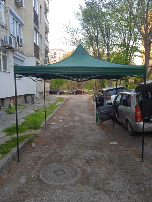 Шатра 3х3м Черна подсилена конструкция, шагрен, неръждаема с непромокаемо покривало