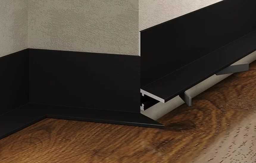 Микроплинтус L-образный щелевой MicroPL черный матовый алюминиевый