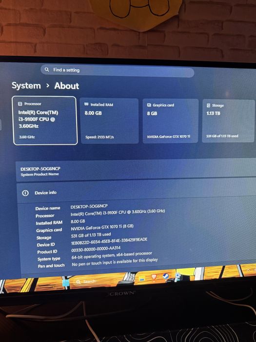 Геймърски компютър i3 9100f, 1070ti, 1TB SSD