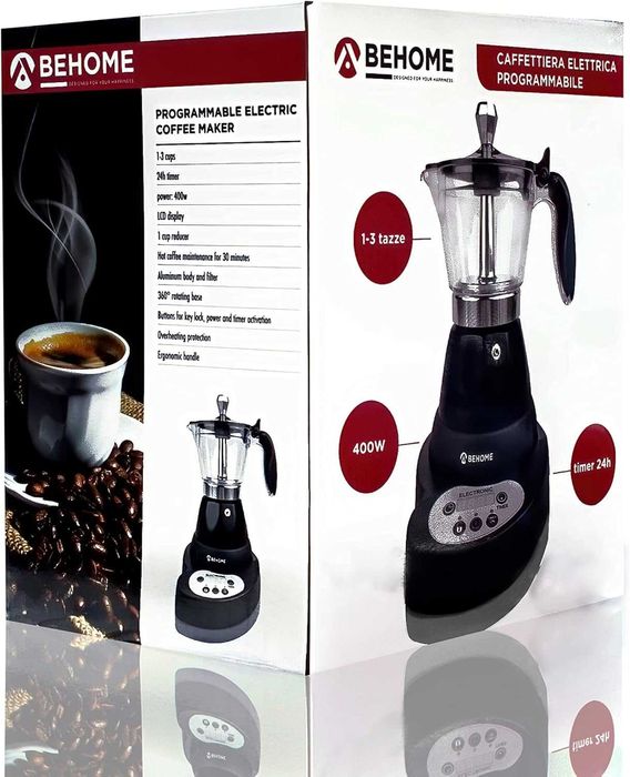 Електрическа програмируема кафе машина BEHOME Moka 3 чаши с таймер