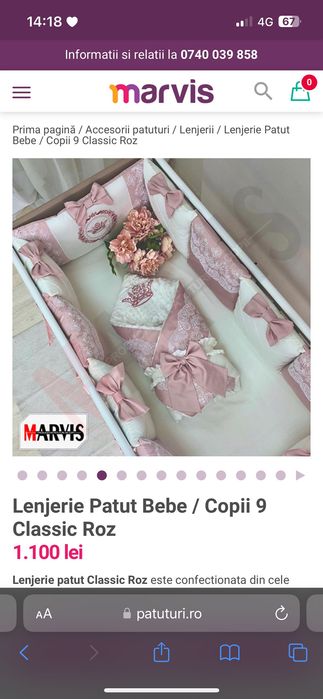 Lenjerie , apărători, pătură, baldachin cu suport metalic bebeluși