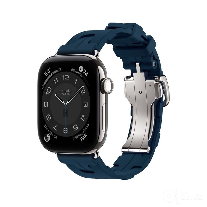 Apple watch 12 Hermes 46 Silver titanium Bleu de malte Single tour