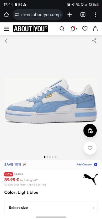 Sneakersi Adidași Puma albi cu detalii albastre baby-blue, nr 36