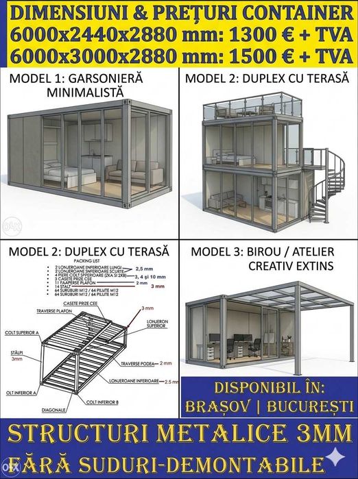 Structuri metalice, containere,casute modulare pentru afacere sau de locuit, panouri sandwich cu spuma / vata, tabla tip tigla / cutata - PRODUCATOR