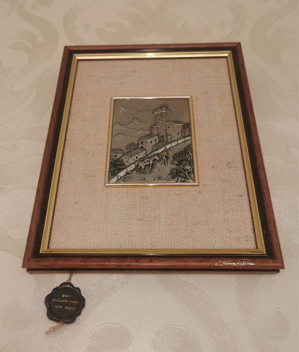 Антикварни колекционерски картини барелеф калай авторски подписан 2бр.