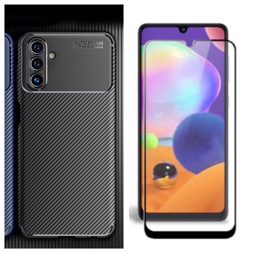 Samsung A15/A13/A14/A23/A25/A26 Husa Carbon si Folie Silicon/Sticla