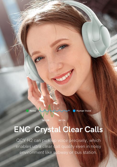 Безжични ENC слушалки QCY H-2, Bluetooth 5.3, 60h. Play, Bass и EQ APP