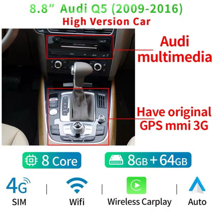 Navigatie Audi Q5 Android Auto/Carplay wireless