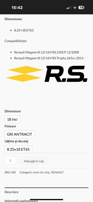 Jante Keza pt Renault Megan  RS /R18