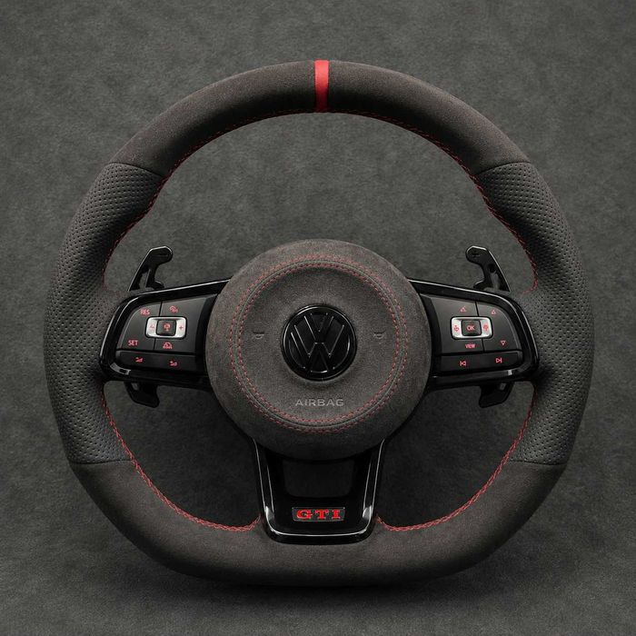 Volan Volkswagen Custom R GTI  | Piele / Carbon / Alcantara | Golf 5 6 7 7.5 8 Passat B6 B7 B8 CC Arteon Polo Scirocco Tiguan T-Roc Touareg