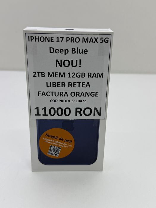 iPhone 17 Pro Max 5G, 2TB, Deep Blue – Nou